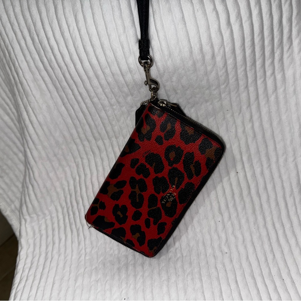 Coach Red and Black Leopard Print Wallet